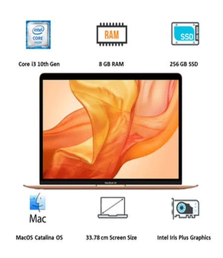 APPLE MACBOOK AIR MWTL2HN/A CORE I3 10TH GEN MACOS CATALINA LAPTOP (8 GB RAM, 256 GB SSD, INTEL IRIS PLUS GRAPHICS, 33.78CM, GOLD)